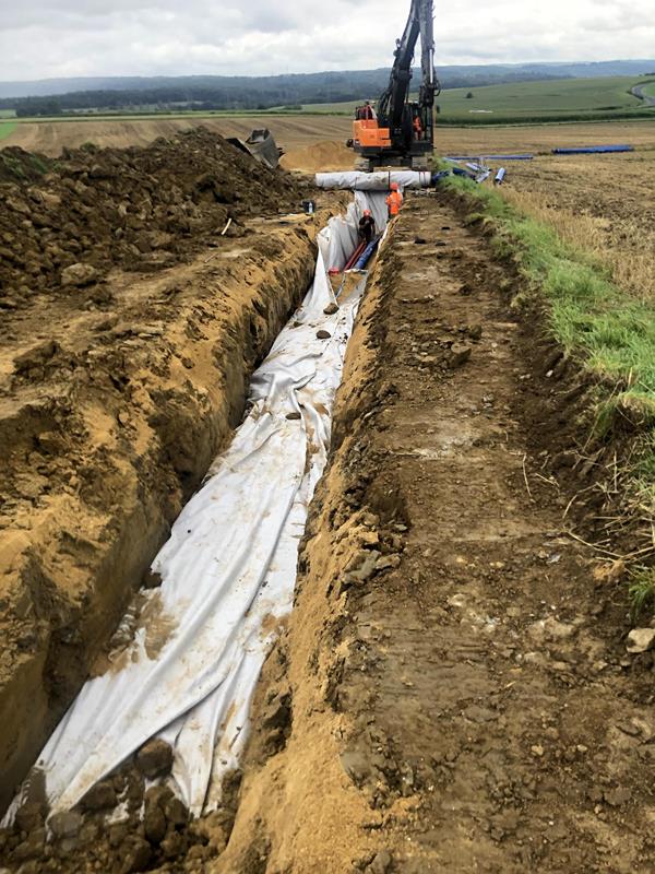 Pose de conduites d'eau en fonte ductile en champ libre